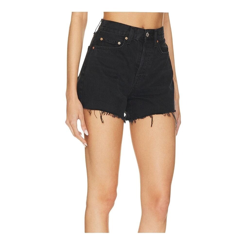 GRLFRND Celina High Rise Easy Fit Denim‎ Shorts Black Raw Hem Button Fly Size 31